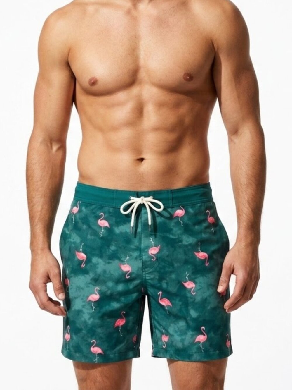 Old Navy Tropical Flamingo Swim Trunks Teal Tie Dye Board Shorts Summer Vibe L - Picture 2 of 13